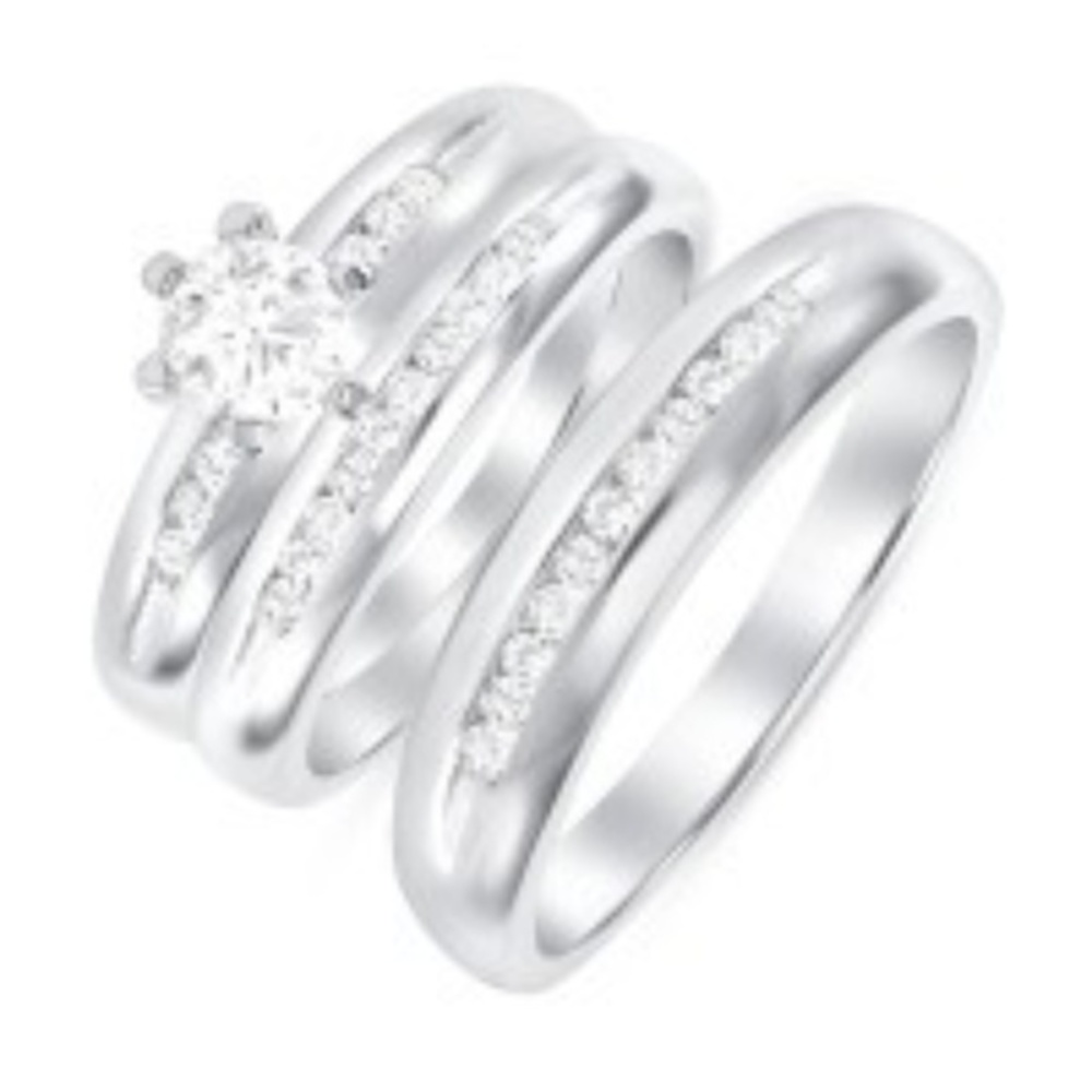 3pc set Engagement ring & wedding Bands TRIO SET